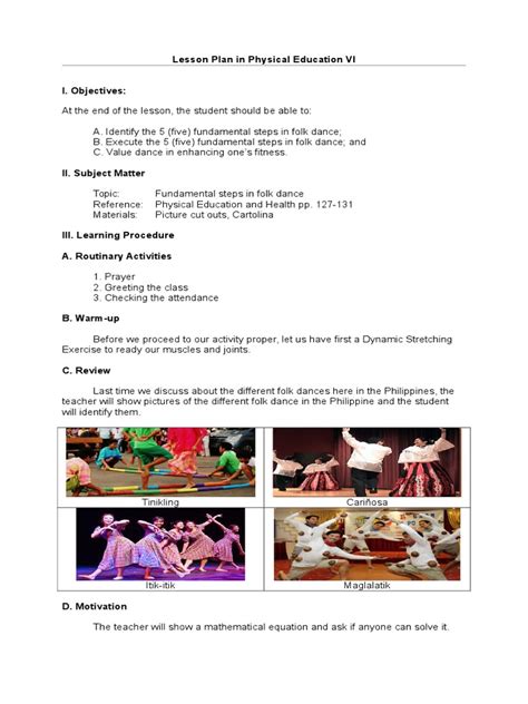 Lesson Plan in Physical Education VI For Monday.